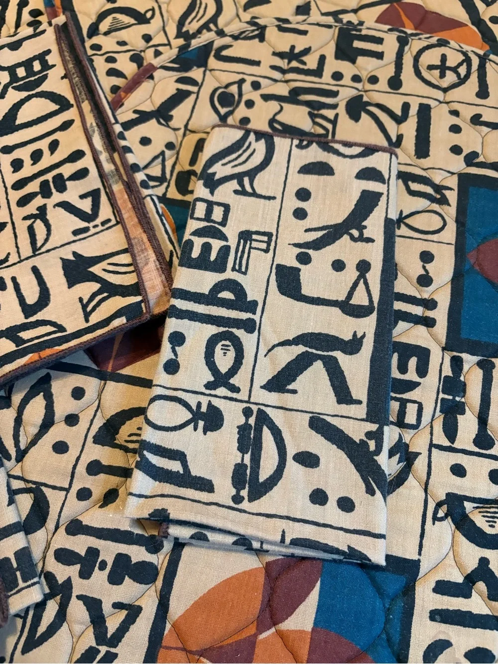 Vintage Aztec Tribal Geometric Quilted Placemats & Napkins Set of 4 Romatch